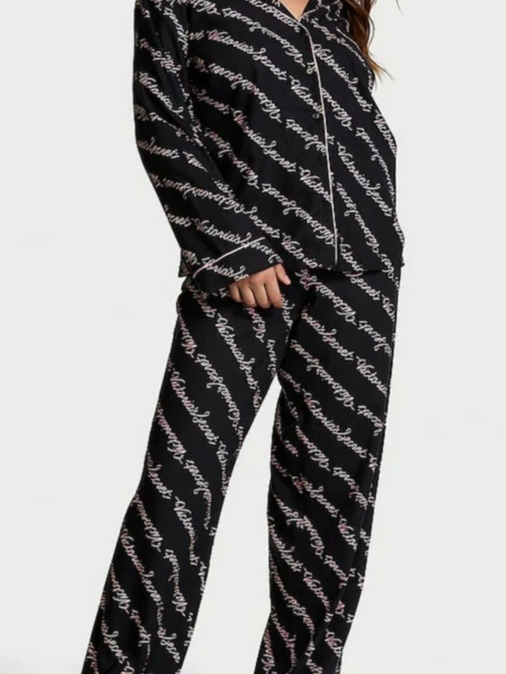 Victoria's Secret 100% Percent Cotton Black Script-Logo Pajama Set XS/SMALL